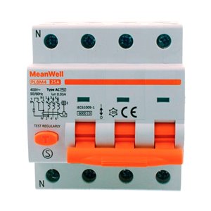 Magnetotermico Differenziale MeanWell Tipo AC Curva C 3P+N 4M 6kA C25A 400V
