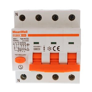 Magnetotermico Differenziale MeanWell Tipo AC Curva C 3P+N 4M 6kA C20A 400V