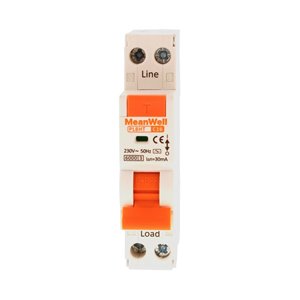 Magnetotermico Differenziale MeanWell Tipo AC Curva C 1 Polo+Neutro 1M 6kA 30mA C16A 230V IP20 IEC61009