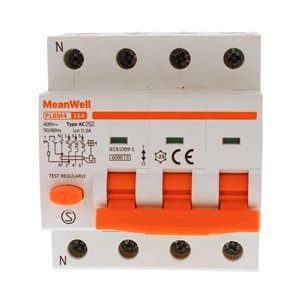 Magnetotermico Differenziale MeanWell Tipo AC Curva C 3P+Neutro 4M 6kA 300mA C16A 400V IP20 IEC61009