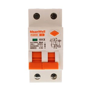 Magnetotermico Differenziale MeanWell Tipo A Curva C 1 Polo+Neutro 2M 6kA 30mA C6A 230V IP20 IEC61009
