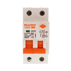 Magnetotermico Differenziale MeanWell Tipo A Curva C 1 Polo+Neutro 2M 6kA 30mA C16A 230V IP20 IEC61009
