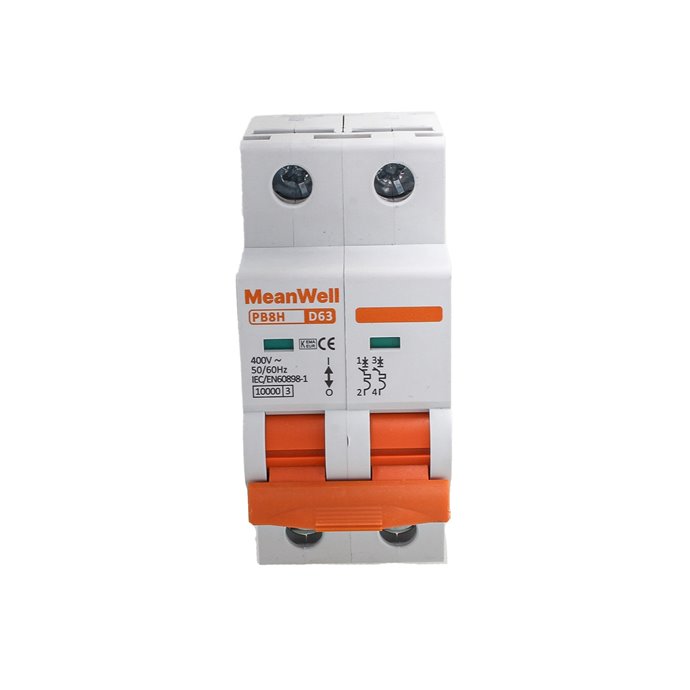 Interruttore Magnetotermico MeanWell Curva D 2P 2M 1kA D63A AC 400V IP20 IEC60898-1 Interruttore Magnetotermico MeanWell Curva D 2P 2M 1kA D63A AC 400V IP20 IEC60898-1