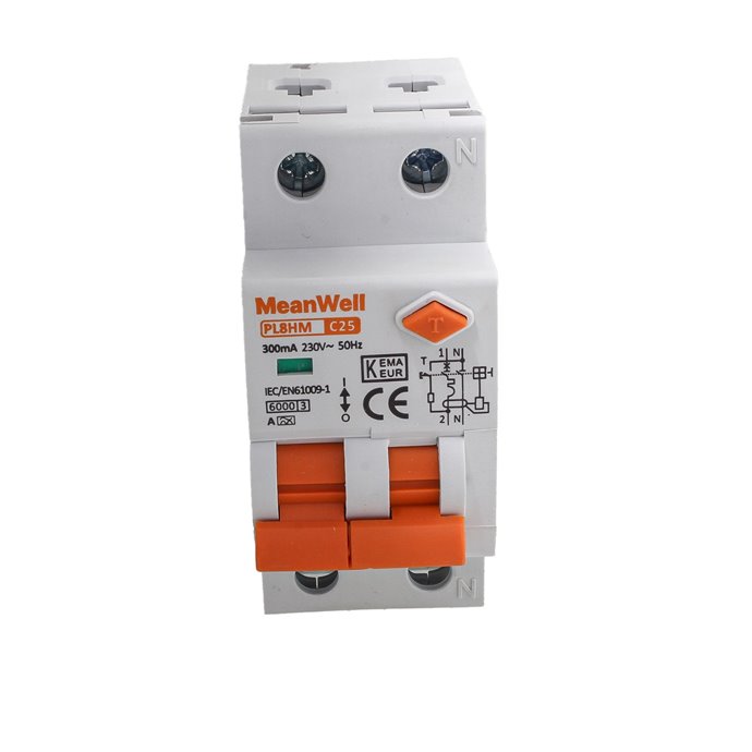 Interruttore Magnetotermico Differenziale Doppia Leva Tipo A Curva C 1P+N 2M 6kA 300mA C25A AC 230V IP20 IEC61009-1