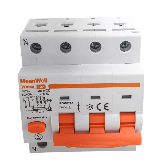 Interruttore Magnetotermico Differenziale Tipo A Curva C 3P+N 4M 6kA 300mA C40A AC 400V IP20 IEC61009-1 Interruttore Magnetotermico Differenziale Tipo A Curva C 3P+N 4M 6kA 300mA C40A AC 400V IP20 IEC61009-1