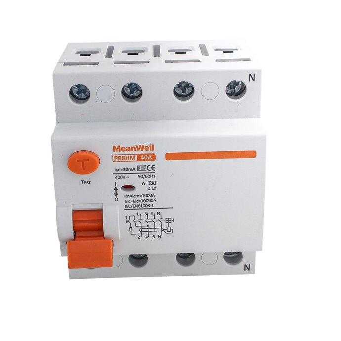 Differenziale Puro MeanWell Tipo A 3P+N 4M 10kA 30mA 40A AC 400V Differenziale Puro MeanWell Tipo A 3P+N 4M 10kA 30mA 40A AC 400V