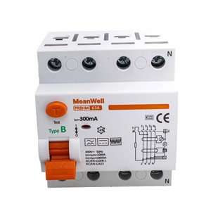 Interruttore Differenziale Puro MeanWell Tipo B 3P+N 4M 10000A 300mA 63A AC 400V IP20 IEC61008-1 / IEC62423 PR8HM