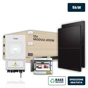 KIT Fotovoltaico Monofase 5kW con Inverter Ibrido, 12 Moduli TIER-1 430W (5.16kW) Black Frame, Quadro Combinato 1-1 AC-DC 5kW se