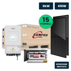 KIT Fotovoltaico Monofase 6kW con Inverter Ibrido, 15 Moduli TIER-1 430W (6.45kW) Black Frame, Quadro Combinato 2-2 AC-DC 6kW se