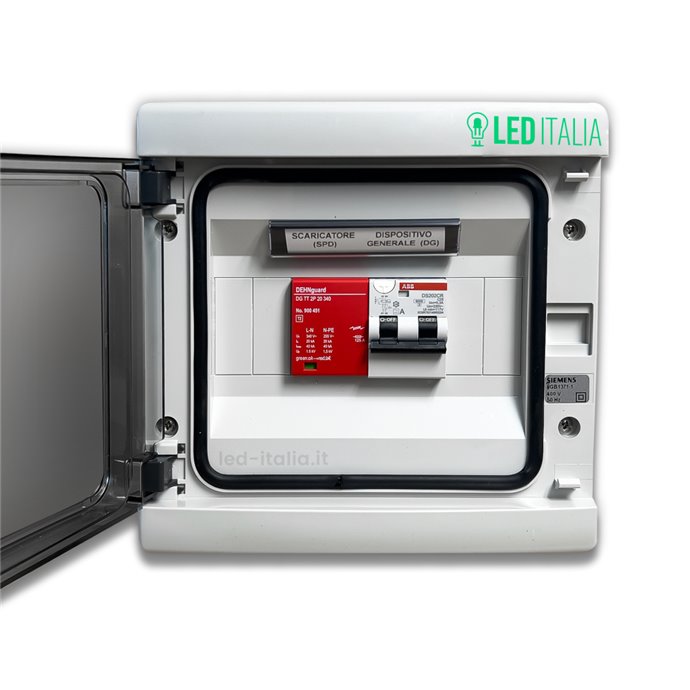 Quadro AC Monofase 5kW 25A 230V 8 Moduli Differenziale + SPD ABB / DEHN IP65 Quadro AC Monofase 5kW 25A 230V 8 Moduli Differenziale + SPD ABB / DEHN IP65