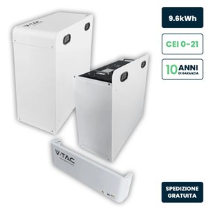 Kit Batteria di Accumulo 9.6kWh LiFePO4 BMS Integrato per Inverter Fotovoltaici CEI 0-21 48V 200Ah con Modulo Armadio Rack e Cop