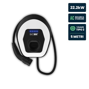 Stazione di Ricarica Dazebox C 22.2kW Trifase 32A, IP55 IK10, WiFi e Bluetooth, Wall Box Bianco con Cavo Tipo 2 Lunghezza 5m