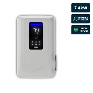 Stazione di Ricarica Dazebox Home S 7.4kW Monofase 32A, IP55 IK10, WiFi e Bluetooth, Wall Box Bianco con Schermo e Connettore Ti
