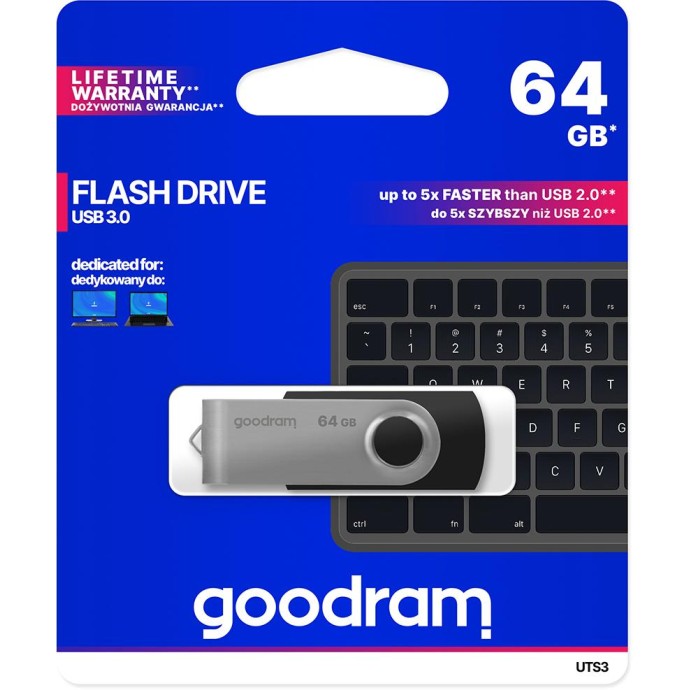 Pendrive GoodRAM 64GB UTS3 BLACK USB 3.0 - retail blister Pendrive GoodRAM 64GB UTS3 BLACK USB 3.0 - retail blister