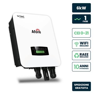 Inverter Fotovoltaico Afore Monofase Ibrido On-Grid/Off-Grid 6kW, Doppio MPPT, CEI 0-21, Schermo LCD, WiFi e Meter TA Inclusi, G