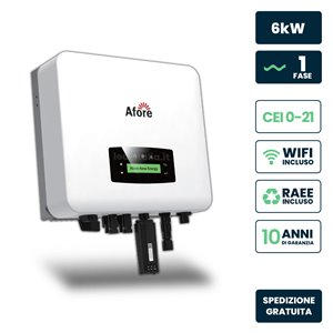 Inverter Fotovoltaico di Rete On-Grid Afore Monofase 6kW, Doppio MPPT, CEI 0-21, WiFi Incluso, Garanzia 10 Anni IP65