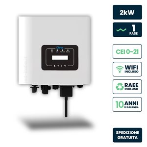 Inverter Fotovoltaico di Rete On-Grid Deye Monofase 2kW, Singolo MPPT, CEI 0-21, Schermo LCD, WiFi Incluso, Garanzia 10 Anni IP6