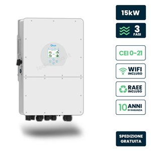 Inverter Fotovoltaico Alta Tensione Deye Trifase Ibrido On-Grid/Off-Grid 15kW, Doppio MPPT, CEI 0-21, Schermo LCD Touch, WiFi e 