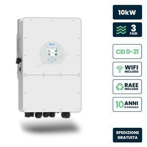 Inverter Fotovoltaico Alta Tensione Deye Trifase Ibrido On-Grid/Off-Grid 10kW, Doppio MPPT, CEI 0-21, Schermo LCD Touch, WiFi e 