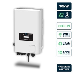 Inverter Fotovoltaico Deye Trifase di Rete On-Grid 30kW CEI 0-21 con Schermo LCD, Inclusi TA e WiFi Garanzia 10 Anni IP65