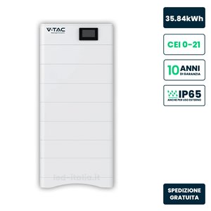 Kit 7 Moduli di Accumulo Impilabili Alta Tensione 35.84kWh LiFePO4 100Ah 358.4V con Base e Box di Controllo BMS Inclusi, CEI 0-2