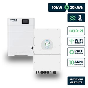 Kit Fotovoltaico Alta Tensione con Inverter Ibrido Trifase Deye 10kW e Accumulo LiFePO4 20.48kWh, BMS TA WiFi Inclusi, CEI-021 G