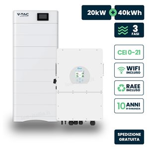 Kit Fotovoltaico Alta Tensione con Inverter Ibrido Trifase Deye 20kW e Accumulo LiFePO4 40.96kWh, BMS TA WiFi Inclusi, CEI-021 G