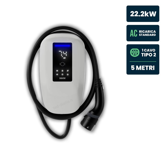 Stazione di Ricarica Dazebox Home T 22.2kW Trifase 32A, IP55 IK10, WiFi e Bluetooth, Wall Box Bianco con Schermo, 3 Tessere RFID Stazione di Ricarica Dazebox Home T 22.2kW Trifase 32A, IP55 IK10, WiFi e Bluetooth, Wall Box Bianco con Schermo, 3 Tessere RFID