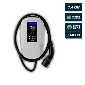 Stazione di Ricarica Dazebox Home T 7.4kW Monofase 32A, IP55 IK10, WiFi e Bluetooth, Wall Box Bianco con Schermo, 3 Tessere RFID