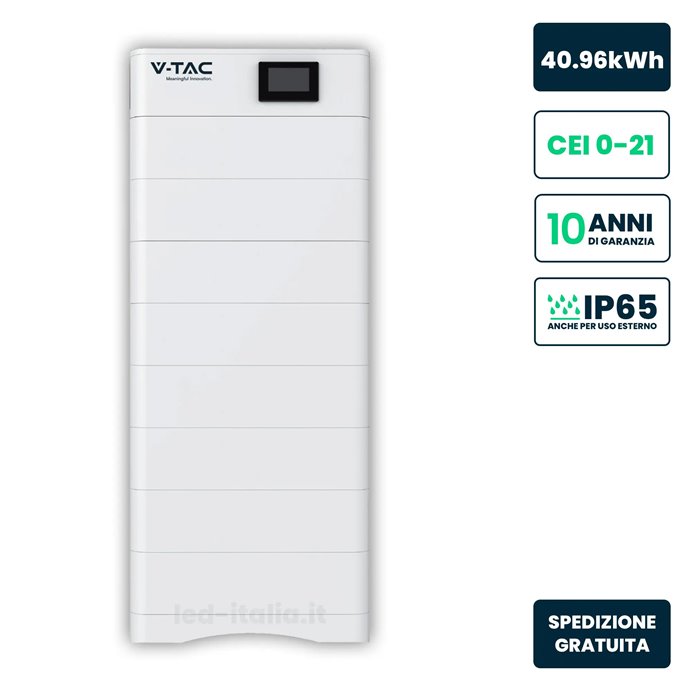 Kit 8 Moduli di Accumulo Impilabili Alta Tensione 40.96kWh LiFePO4 100Ah 409.6V con Base e Box di Controllo BMS Inclusi, CEI 0-2 Kit 8 Moduli di Accumulo Impilabili Alta Tensione 40.96kWh LiFePO4 100Ah 409.6V con Base e Box di Controllo BMS Inclusi, CEI 0-2