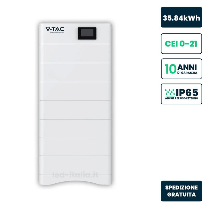 Kit 7 Moduli di Accumulo Impilabili Alta Tensione 35.84kWh LiFePO4 100Ah 358.4V con Base e Box di Controllo BMS Inclusi, CEI 0-2 Kit 7 Moduli di Accumulo Impilabili Alta Tensione 35.84kWh LiFePO4 100Ah 358.4V con Base e Box di Controllo BMS Inclusi, CEI 0-2