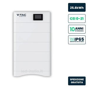 Kit 5 Moduli di Accumulo Impilabili Alta Tensione 25.6kWh LiFePO4 100Ah 252.6V con Base e Box di Controllo BMS Inclusi, CEI 0-21