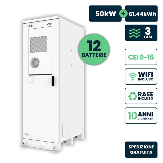 Kit Rack Batterie di Accumulo Deye con Armadio 12x5kWh LFP in Serie BMS Alta Tensione Integrato Batterie / HV Box / Cavi / Strut Kit Rack Batterie di Accumulo Deye con Armadio 12x5kWh LFP in Serie BMS Alta Tensione Integrato Batterie / HV Box / Cavi / Strut