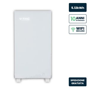 Batteria di Accumulo 5.12kWh LiFePO4 BMS Integrato per Inverter Fotovoltaici 51.2V 100Ah Schermo Touch Design Bianco Effetto Vet
