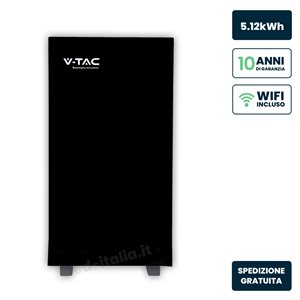 Batteria di Accumulo 5.12kWh LiFePO4 BMS Integrato per Inverter Fotovoltaici 51.2V 100Ah Schermo Touch Design Nero Effetto Vetro