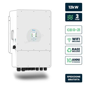 Inverter Fotovoltaico Deye Trifase Ibrido On-Grid/Off-Grid 12kW, Doppio MPPT, CEI 0-21, Schermo LCD Touch, WiFi e TA Inclusi, Ga