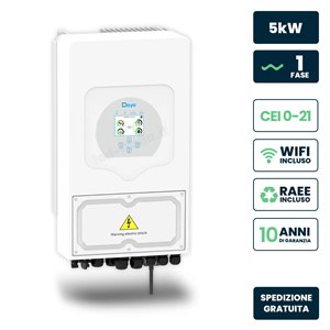 Inverter Fotovoltaico Deye Monofase Ibrido On-Grid/Off-Grid 5kW, Doppio MPPT, CEI 0-21, Schermo LCD Touch, WiFi e TA Inclusi, Ga
