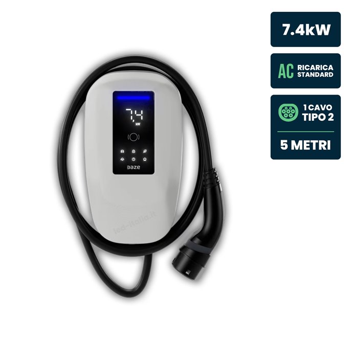Stazione di Ricarica Dazebox Home T 7.4kW Monofase 32A, IP55 IK10, WiFi e Bluetooth, Wall Box Bianco con Schermo, 3 Tessere RFID Stazione di Ricarica Dazebox Home T 7.4kW Monofase 32A, IP55 IK10, WiFi e Bluetooth, Wall Box Bianco con Schermo, 3 Tessere RFID
