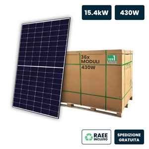 Bancale 15kW con 36 Pannelli Solari Fotovoltaici Moduli 430W TIER-1 TOPCon Black Frame IP67/IP68 1722x1134x30mm