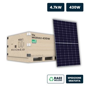 Set 5kW con 11 Pannelli Solari Fotovoltaici Moduli 430W TIER-1 TOPCon Black Frame IP67/IP68 1722x1134x30mm