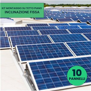 Kit Struttura in Alluminio per montaggio 10 Pannelli Fotovoltaici 35mm per installazione su Tetto Piano con Inclinazione Fissa