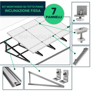 Kit Struttura in Alluminio per montaggio 7 Pannelli Fotovoltaici 35mm per installazione su Tetto Piano con Inclinazione Fissa