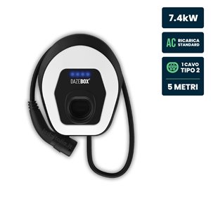 Stazione di Ricarica Dazebox C 7.4kW Monofase 32A, IP55 IK10, WiFi e Bluetooth, Wall Box Bianco con Cavo Tipo 2 Lunghezza 5m