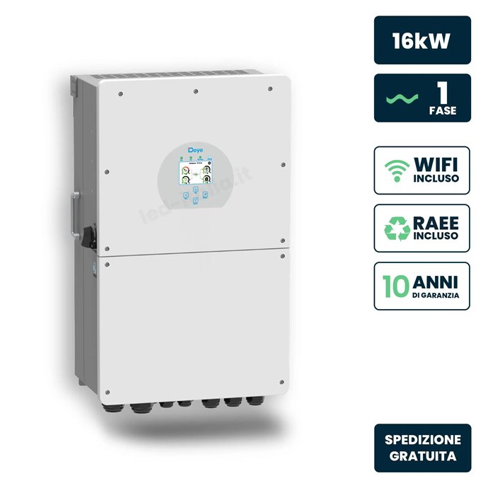 Inverter Fotovoltaico Deye Monofase Ibrido On-Grid/Off-Grid 16kW, Triplo MPPT, Senza CEI 0-21, Schermo LCD Touch, WiFi e TA Incl Inverter Fotovoltaico Deye Monofase Ibrido On-Grid/Off-Grid 16kW, Triplo MPPT, Senza CEI 0-21, Schermo LCD Touch, WiFi e TA Incl
