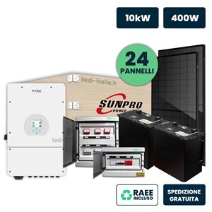 KIT Fotovoltaico Trifase 10kW con Inverter Ibrido, 24 Moduli TIER-1 430W (10.32kW) Black Frame con Accumulo LFP 20kWh, Quadri DC