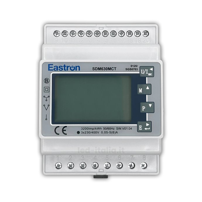 Meter Trifase Eastron con CT Esterno e RS485 Modbus, Contatore Bidirezionale per Sistemi Fotovoltaici con Inverter Deye, Control Meter Trifase Eastron con CT Esterno e RS485 Modbus, Contatore Bidirezionale per Sistemi Fotovoltaici con Inverter Deye, Control