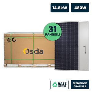 Bancale 17kW con 37 Pannelli Solari Fotovoltaici Moduli 480W OSDA Solar TIER-1 Monocristallini N-Type TOPCon Silver Frame IP67/I
