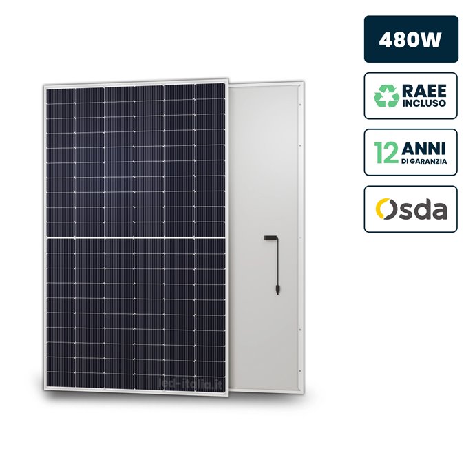 Pannello Solare Fotovoltaico Modulo 480W OSDA Solar TIER-1 Monocristallino N-Type TOPCon Silver Frame IP67/IP68 1903x1134x30mm Pannello Solare Fotovoltaico Modulo 480W OSDA Solar TIER-1 Monocristallino N-Type TOPCon Silver Frame IP67/IP68 1903x1134x30mm