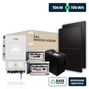 KIT Fotovoltaico Trifase 10kW con Inverter Ibrido, 24 Moduli 430W TIER-1 (10.32kW) Black Frame con Accumulo LFP 10kWh e Quadri D