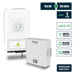 Kit Fotovoltaico Monofase 5kW con Inverter Ibrido Deye e Batteria LiFePO4 5kWh, Doppio MPPT, CEI 0-21, WiFi, Garanzia 10 Anni (1